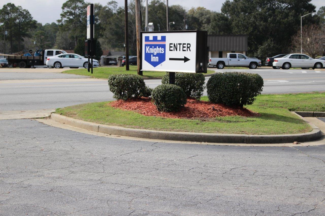 Hotel exterior signage.