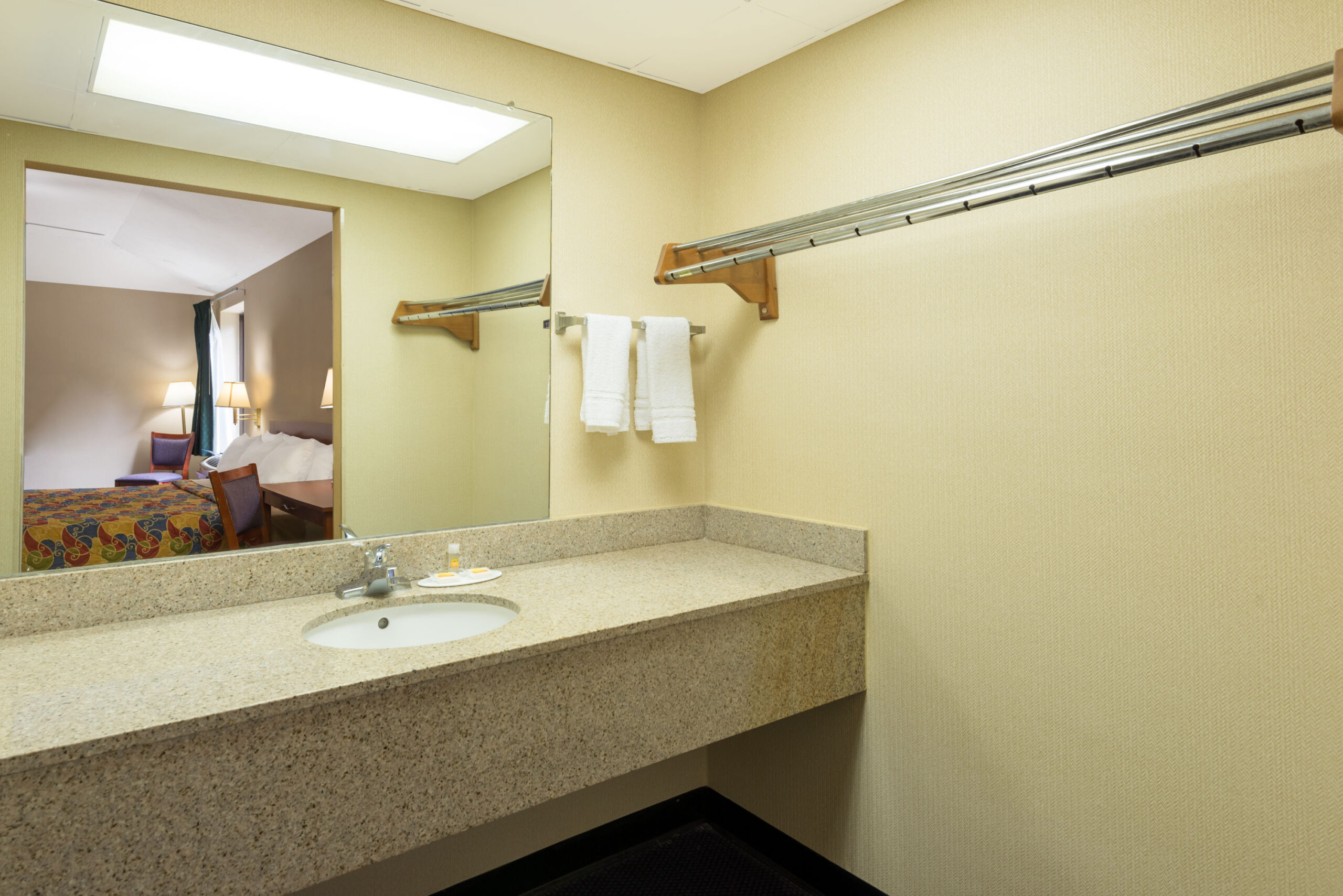 Hotel room bathroom.