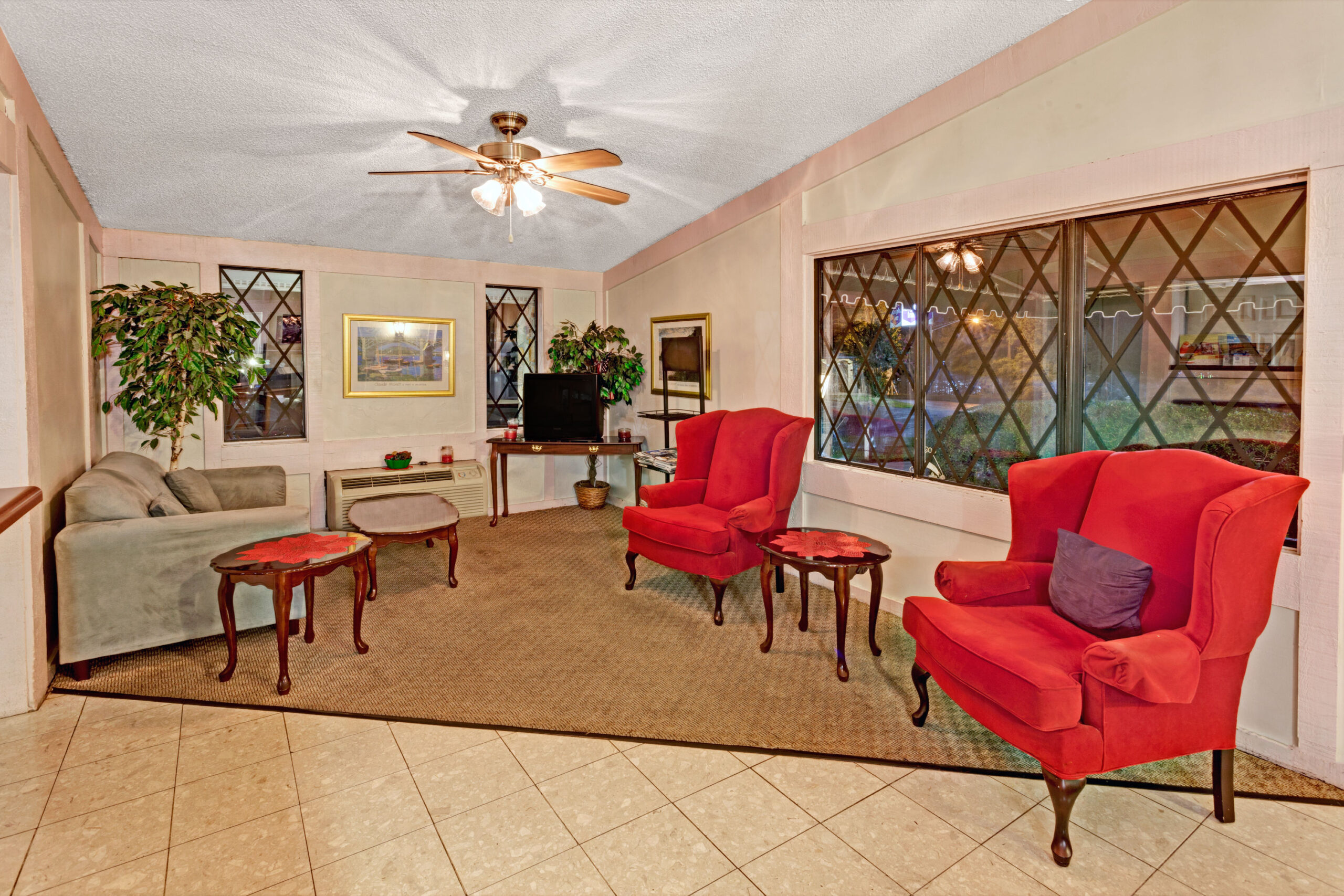 Hotel lobby seating area.