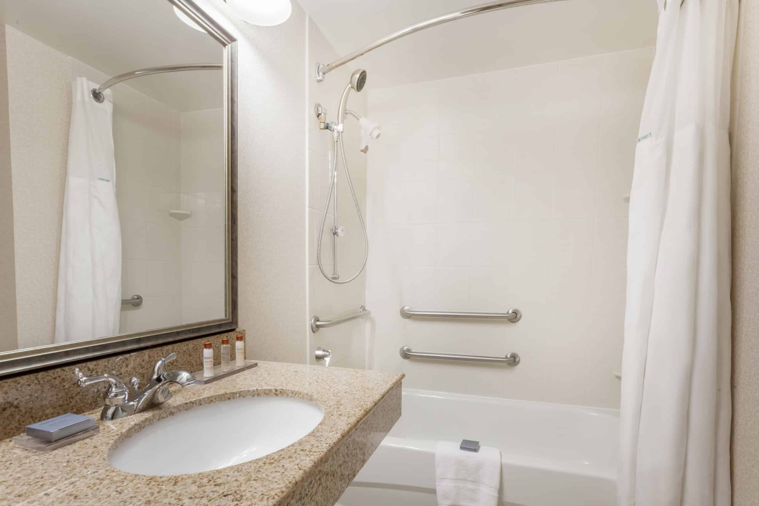 Hotel room bathroom.