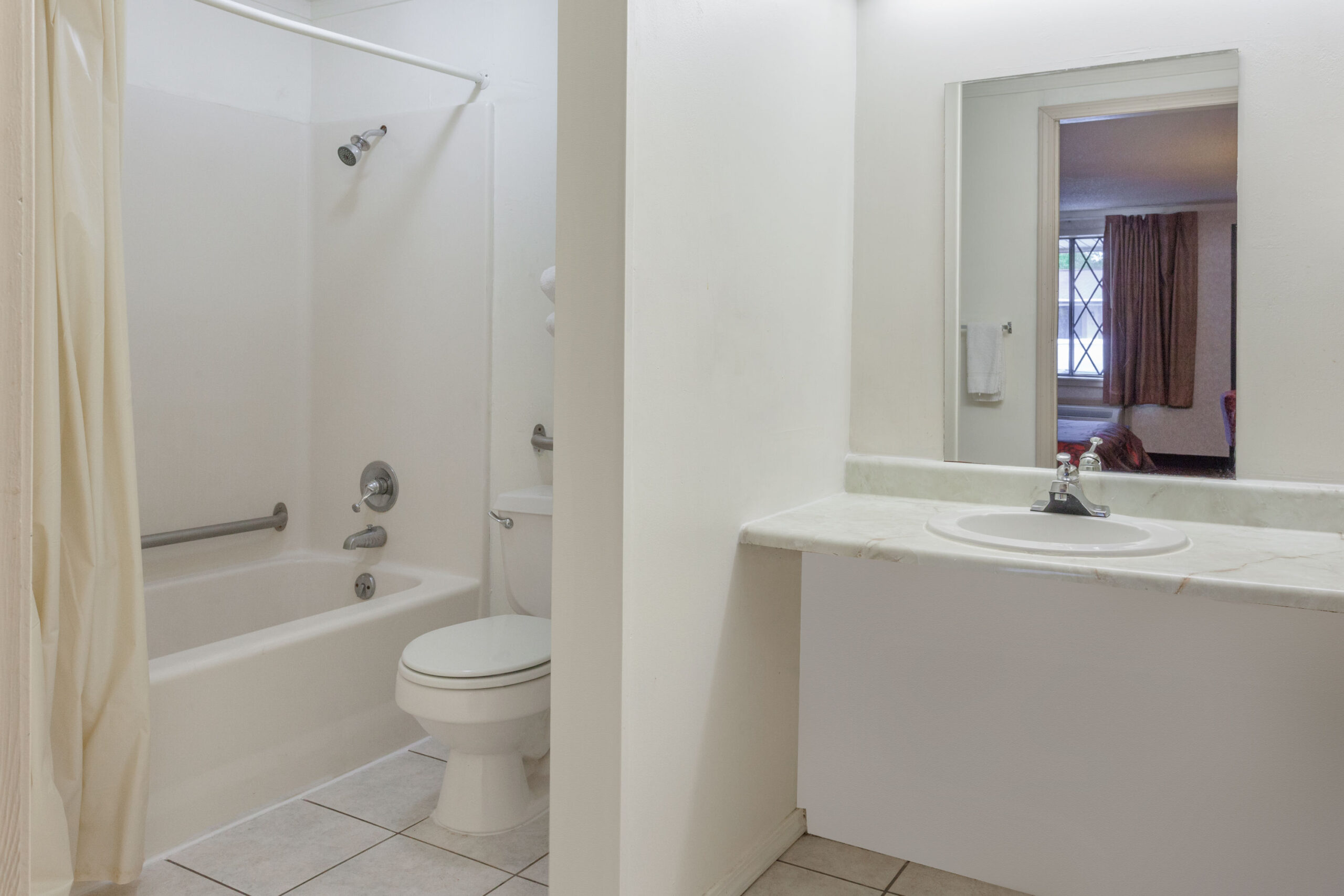 Hotel room bathroom.