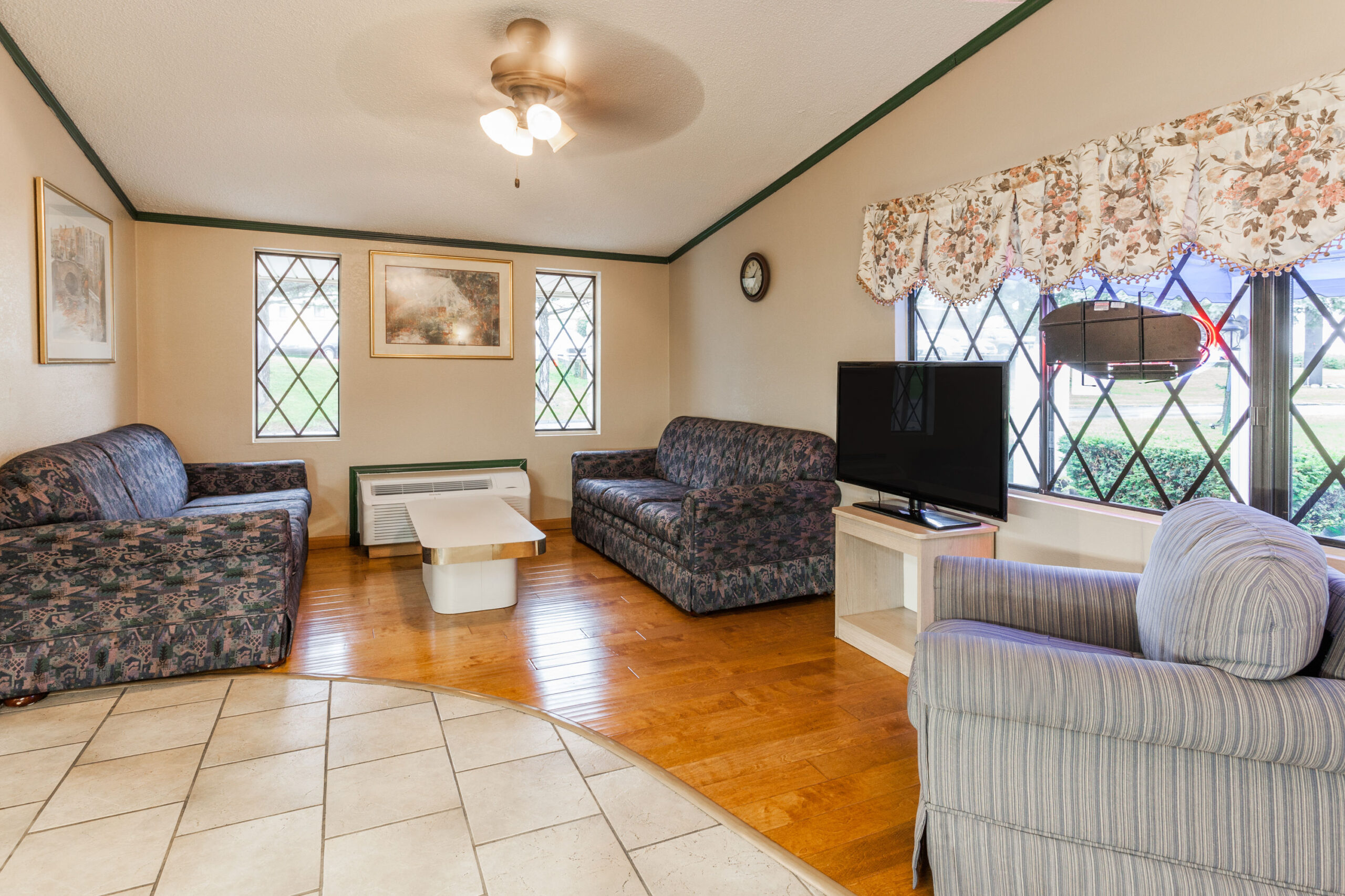 Hotel lobby seating area.