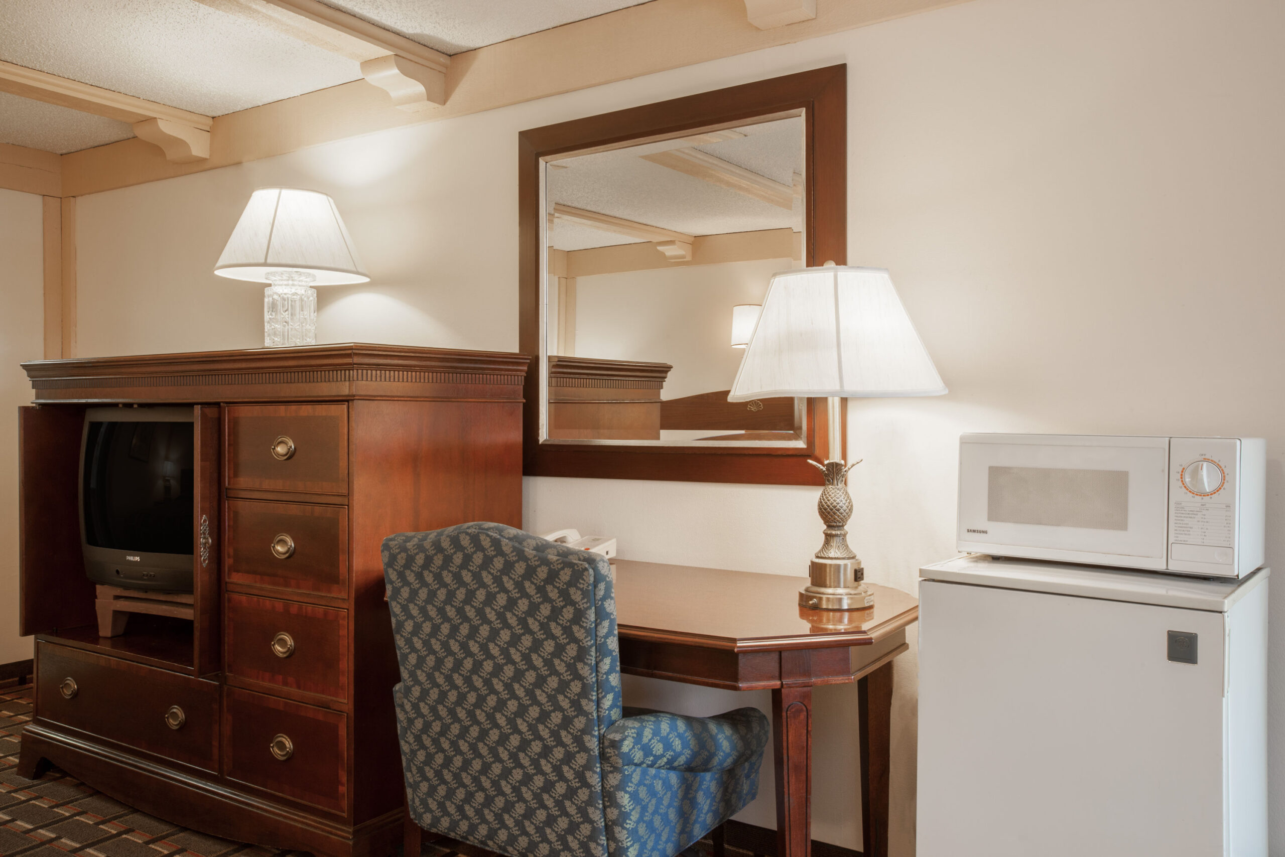 Hotel room work area.