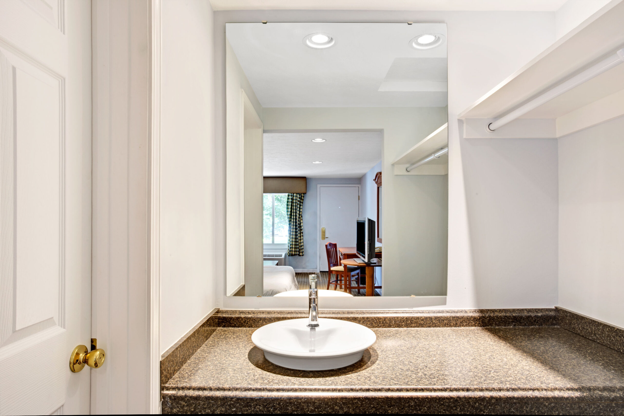 Hotel room bathroom.
