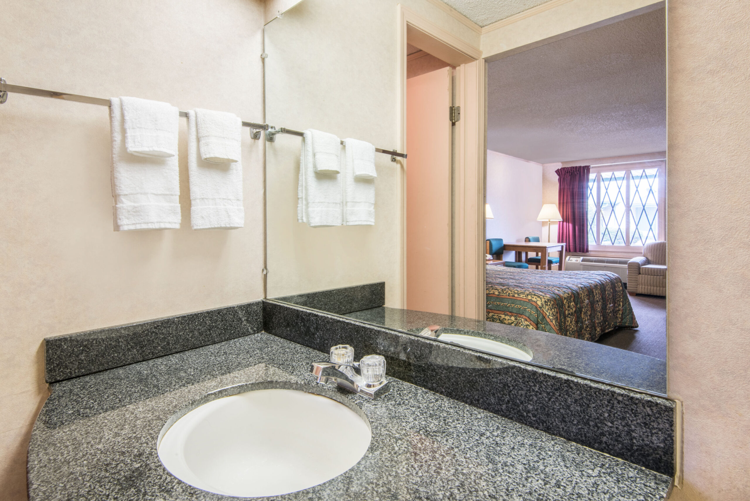 Hotel room bathroom.