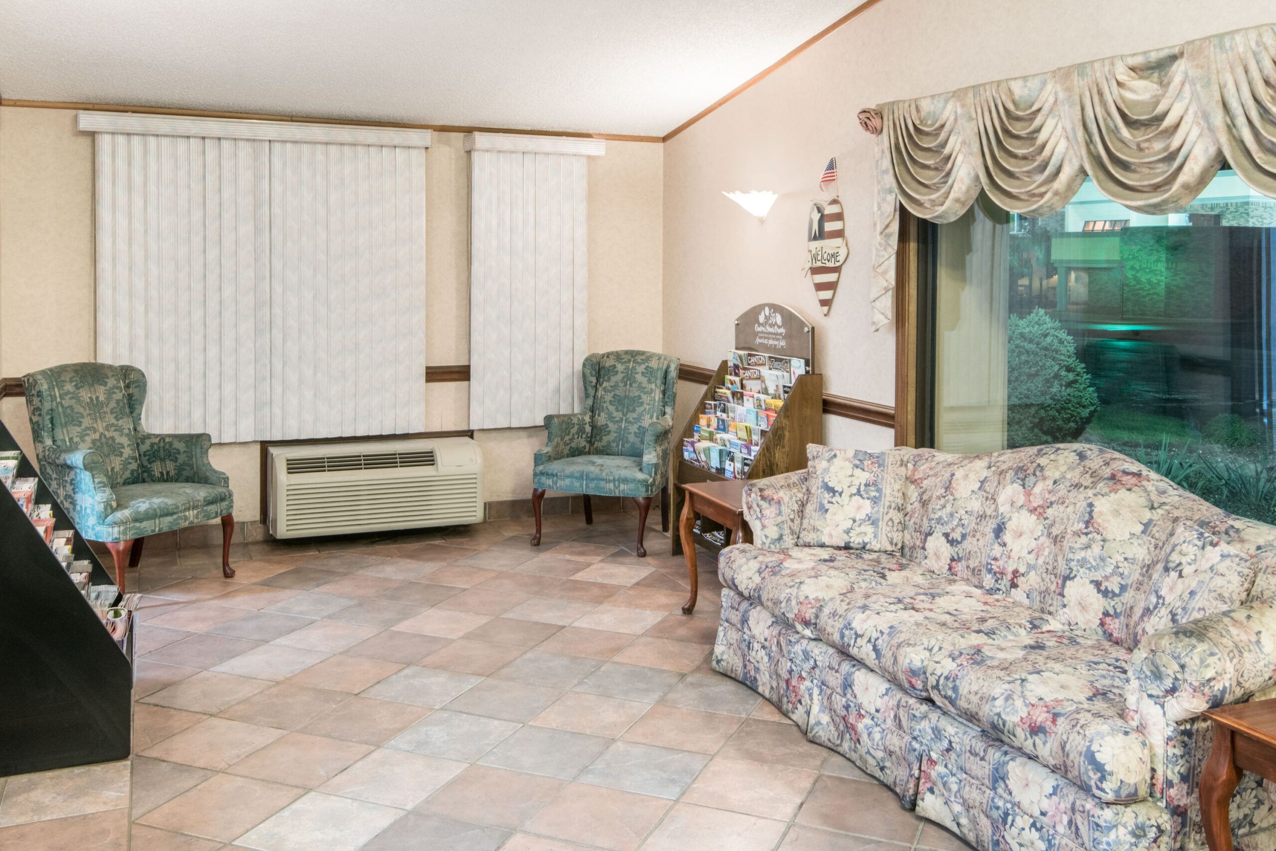 Hotel lobby seating area.