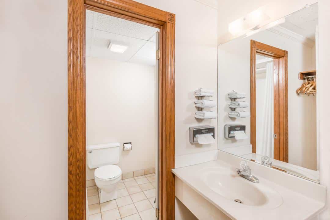 Hotel room bathroom.