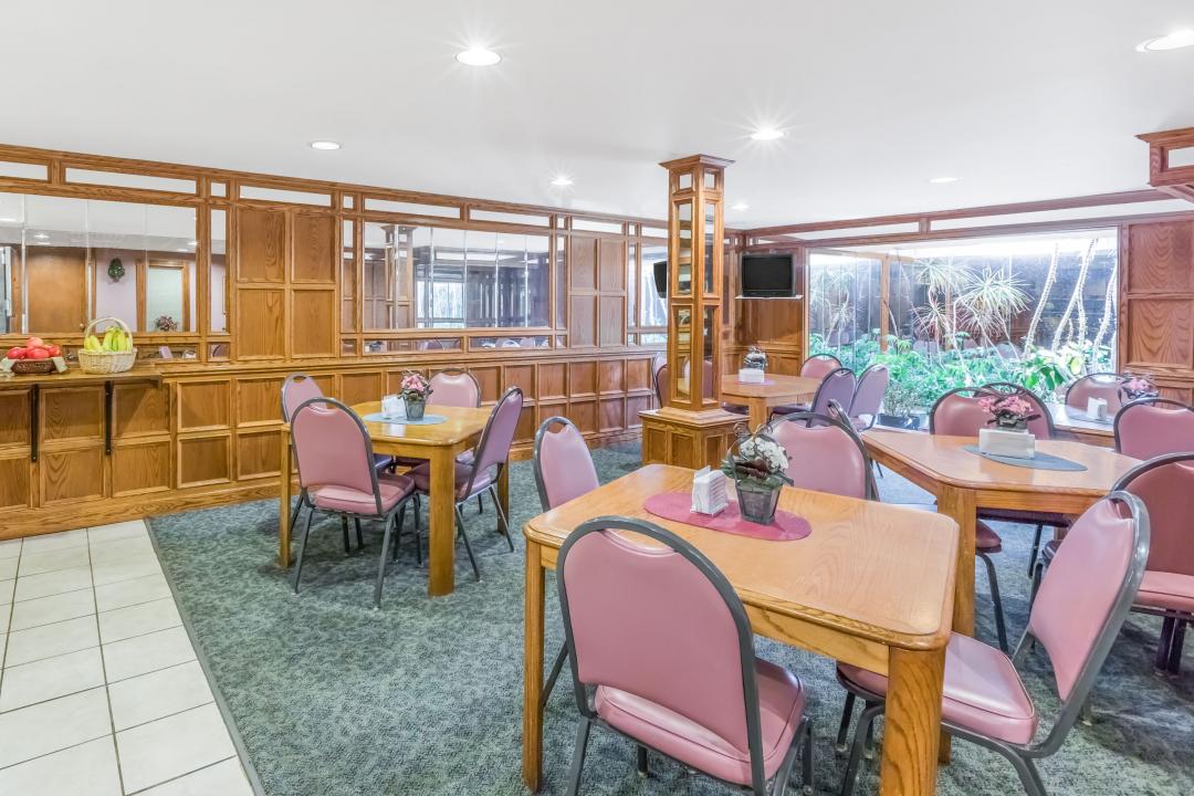 Hotel breakfast dining area.