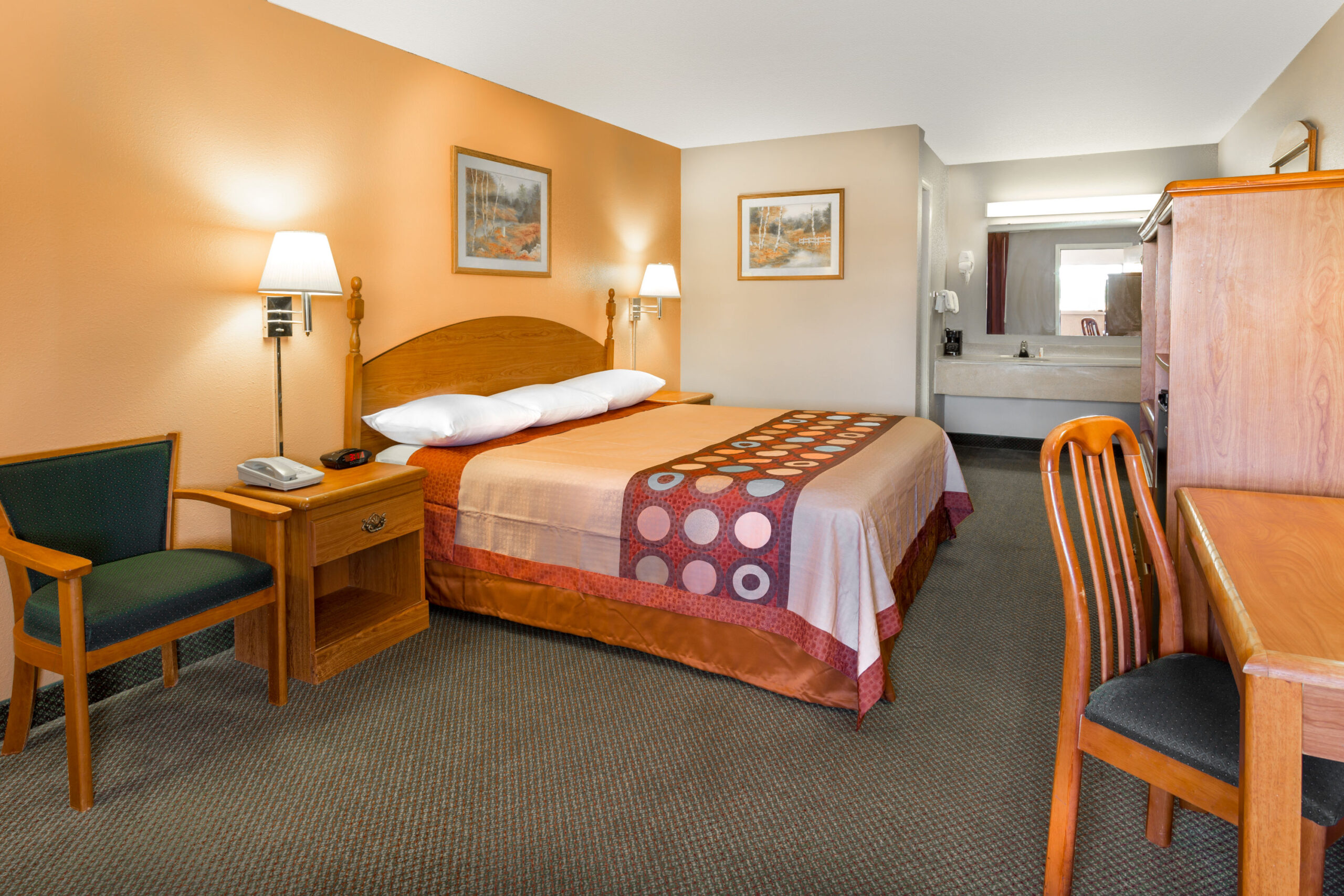 Hotel room with a double bed.