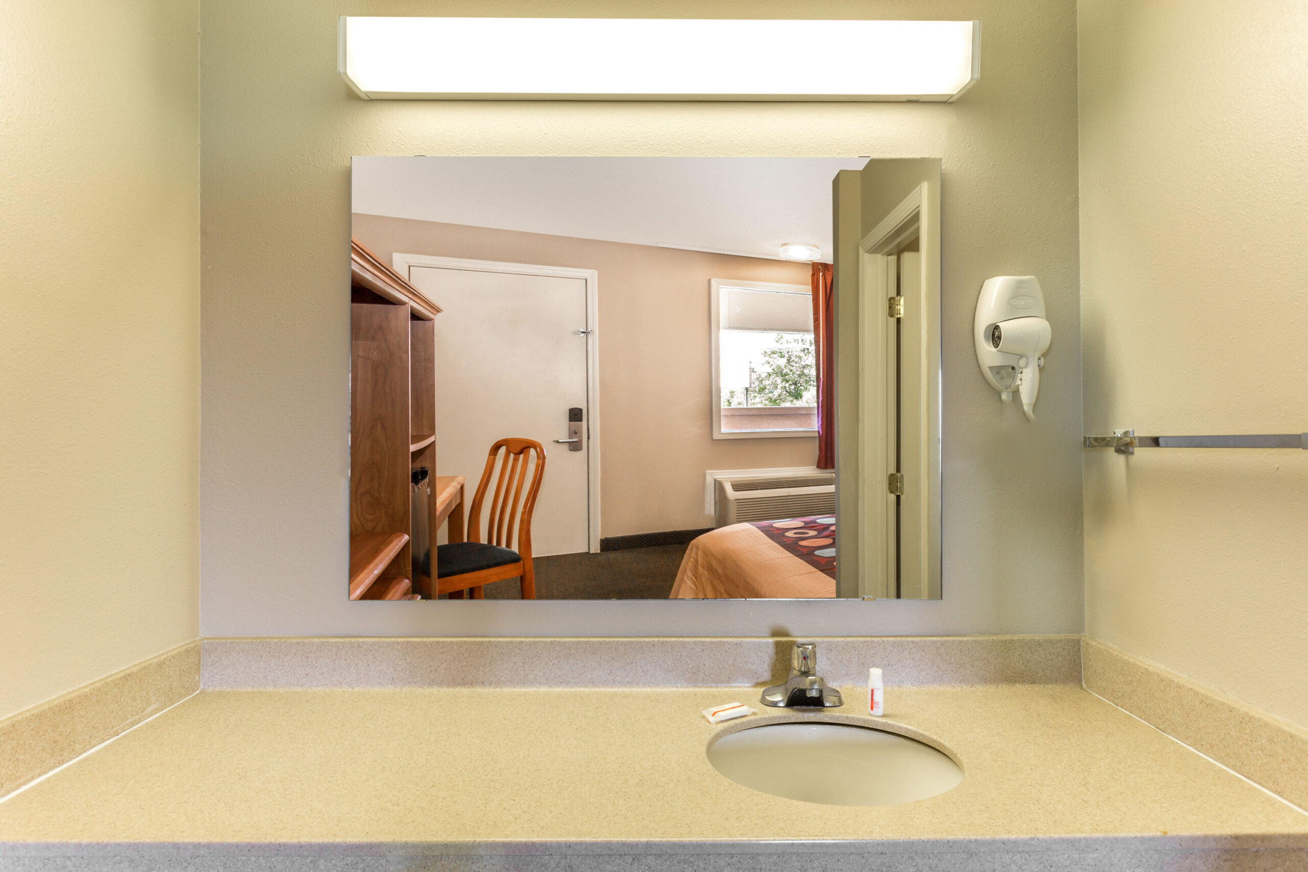 Hotel room bathroom.