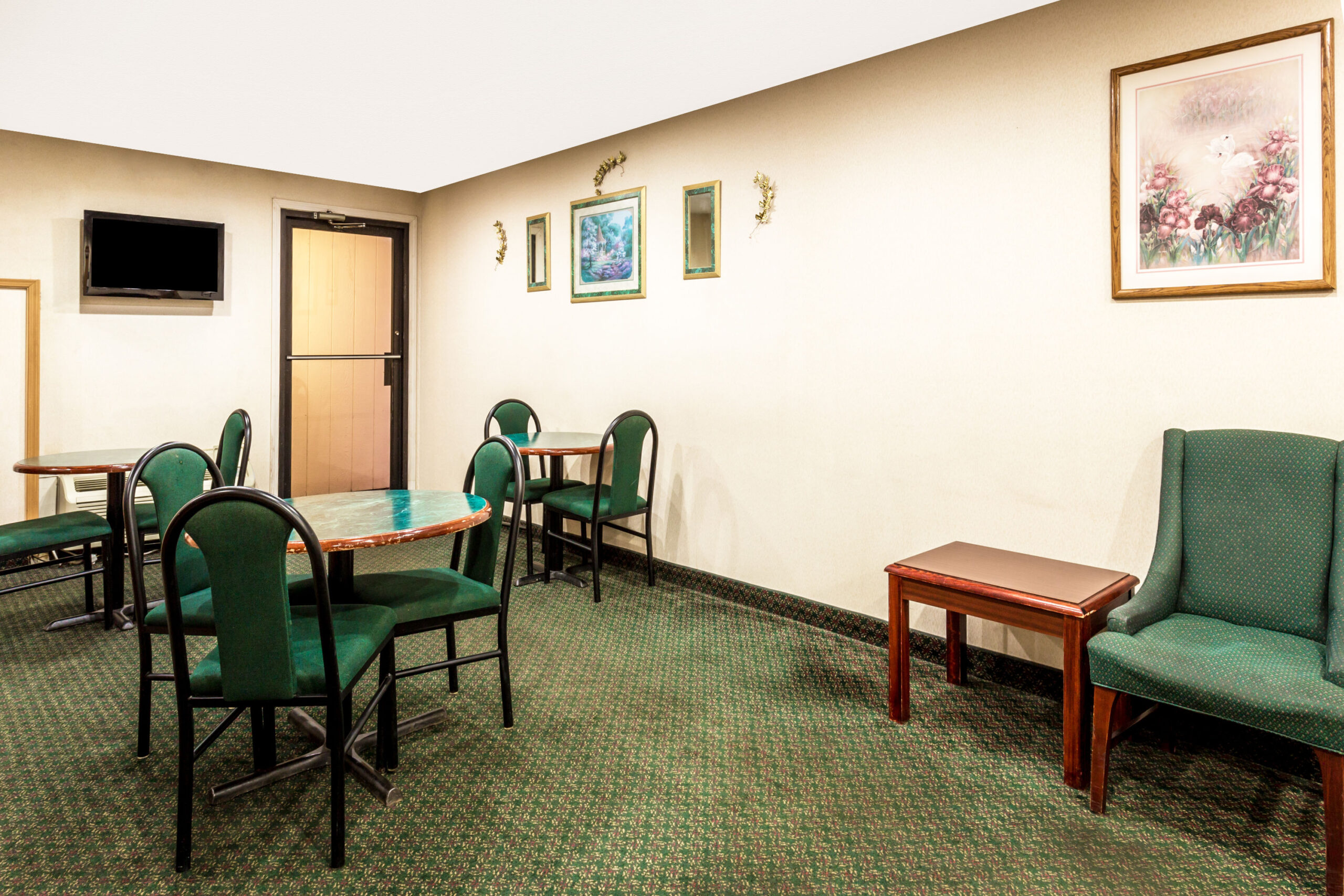 Hotel room seating area.