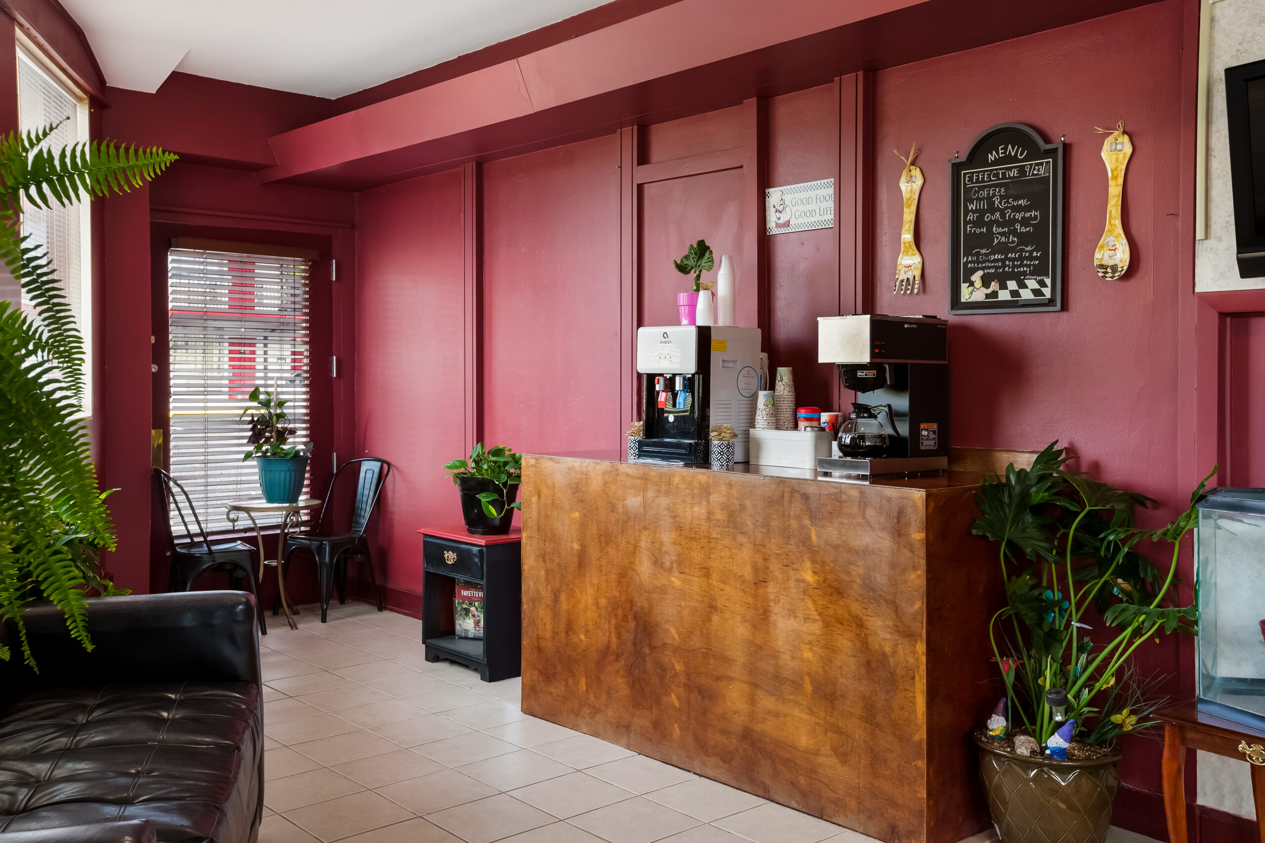 Hotel coffee station area.