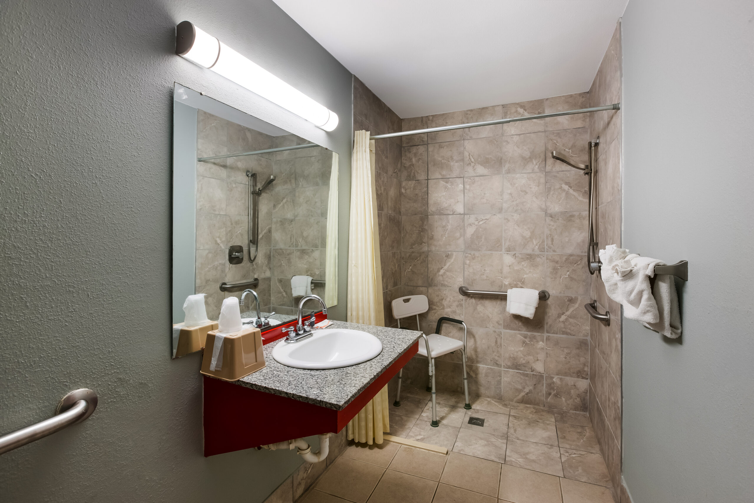 Hotel room bathroom.
