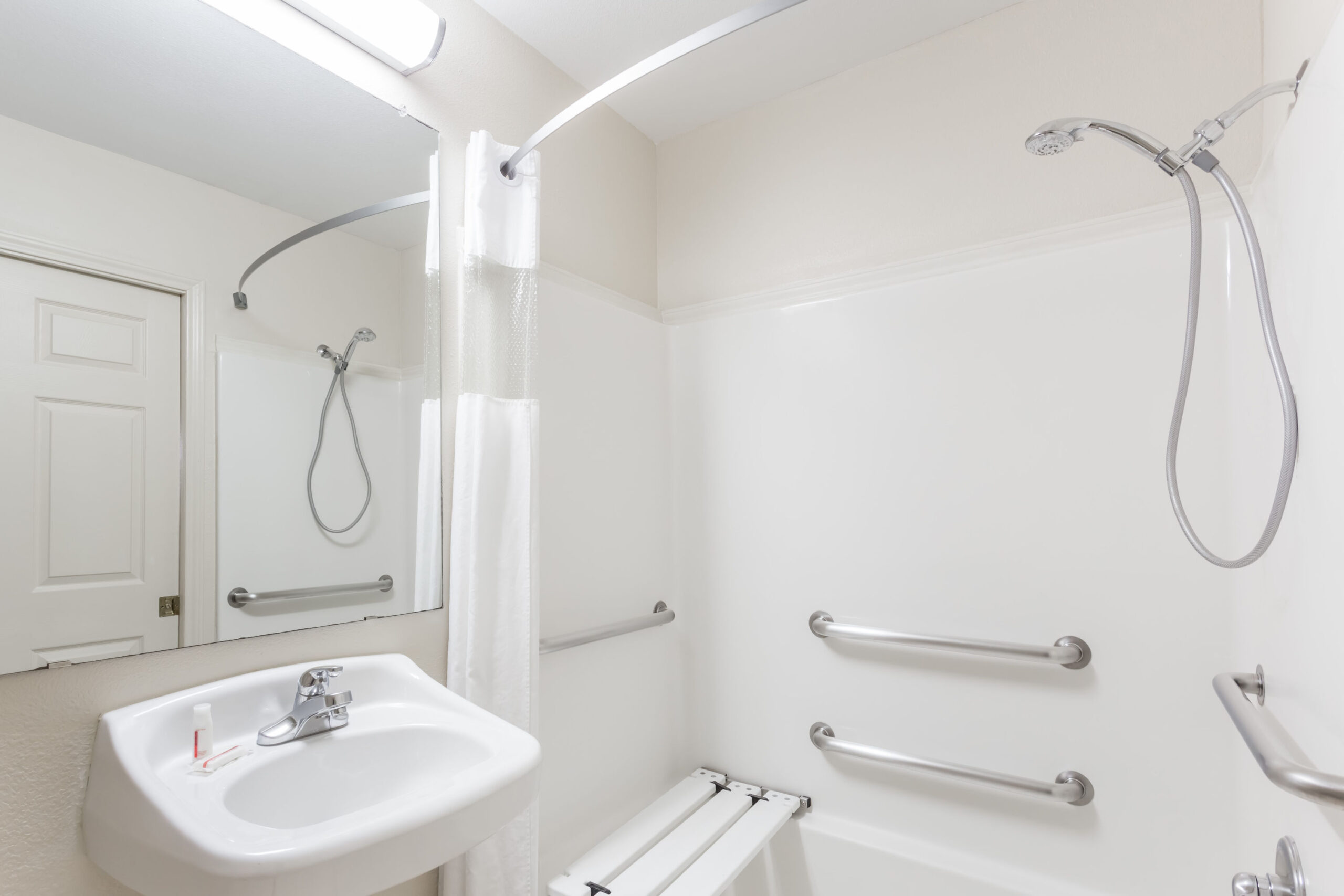 Hotel room bathroom.