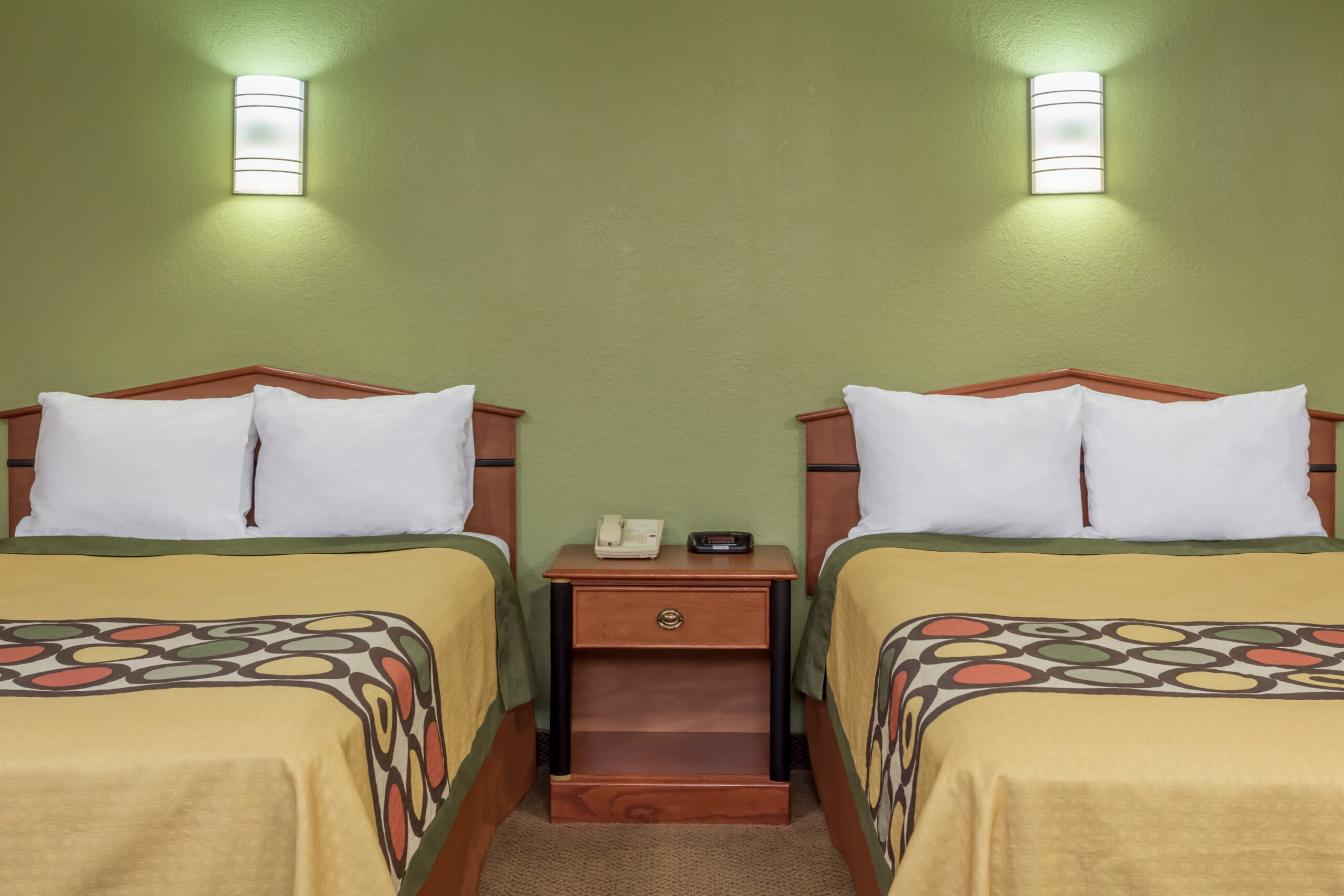Hotel room with two beds.