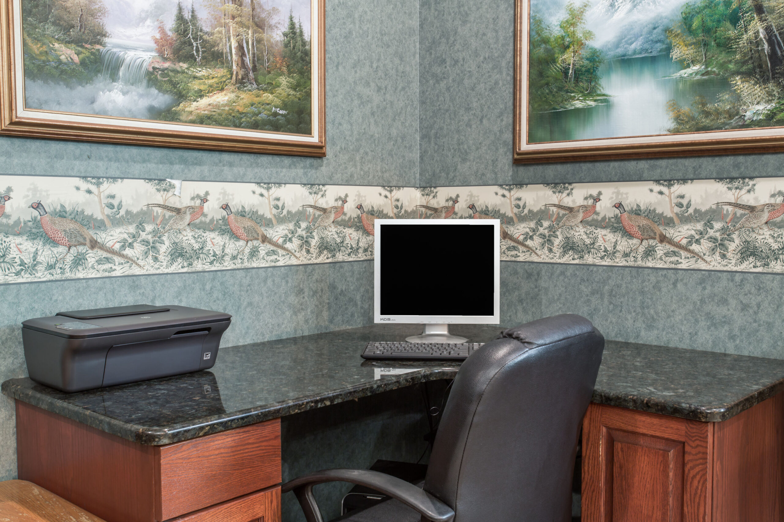Hotel business center work area.