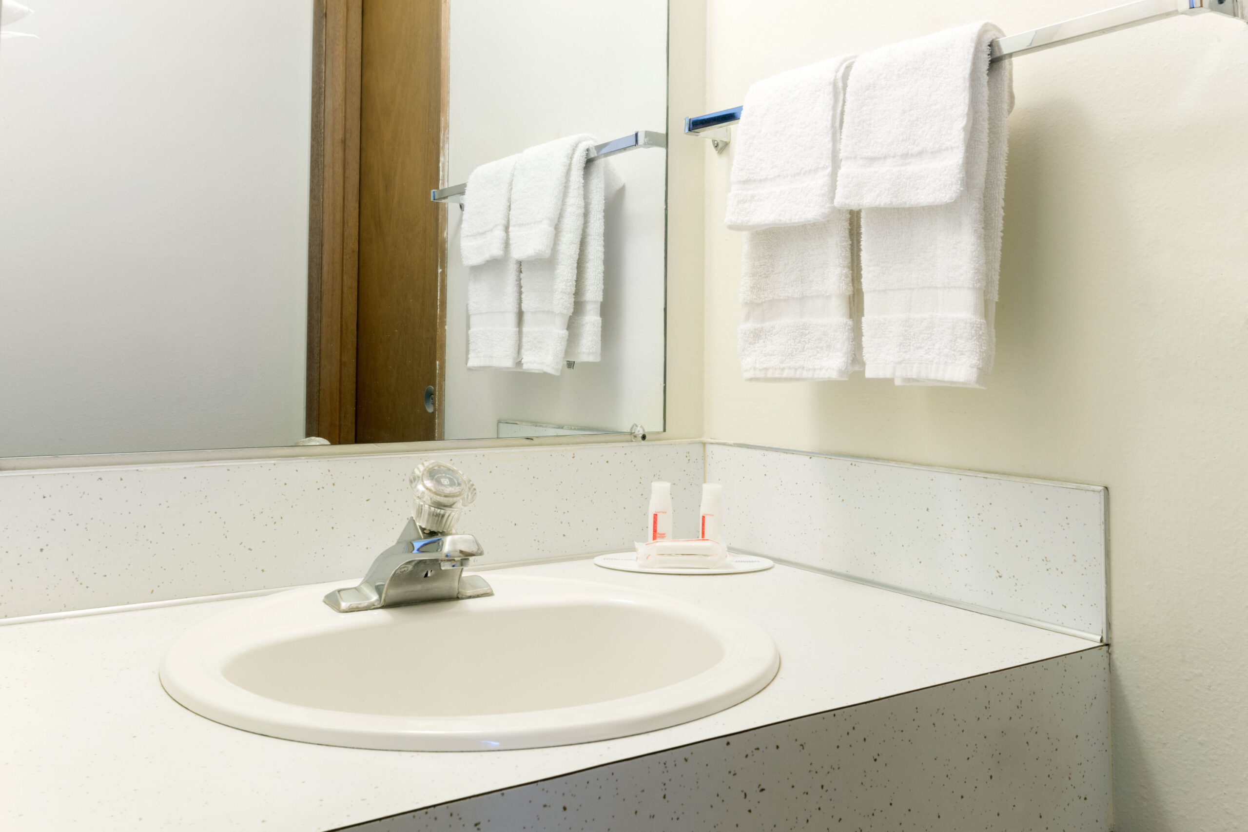 Hotel room bathroom.