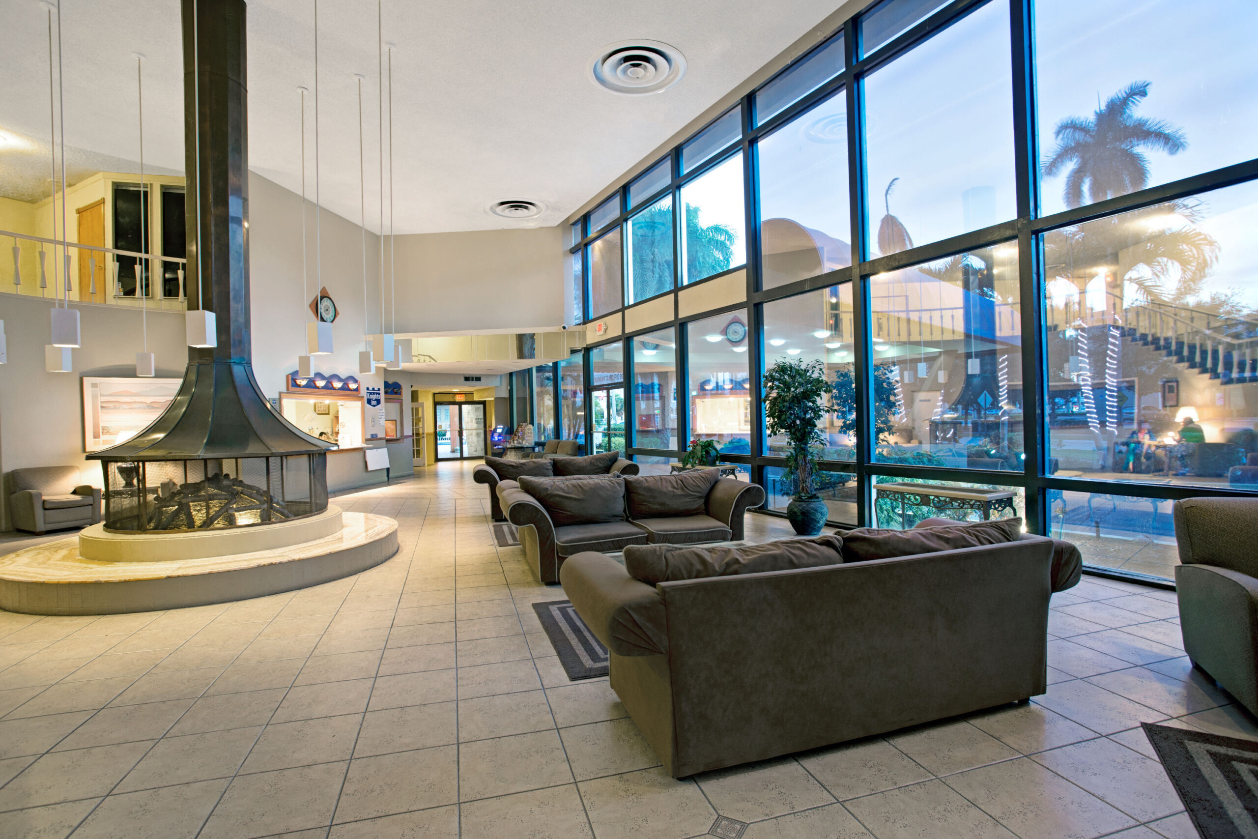 Hotel room lobby seating area.