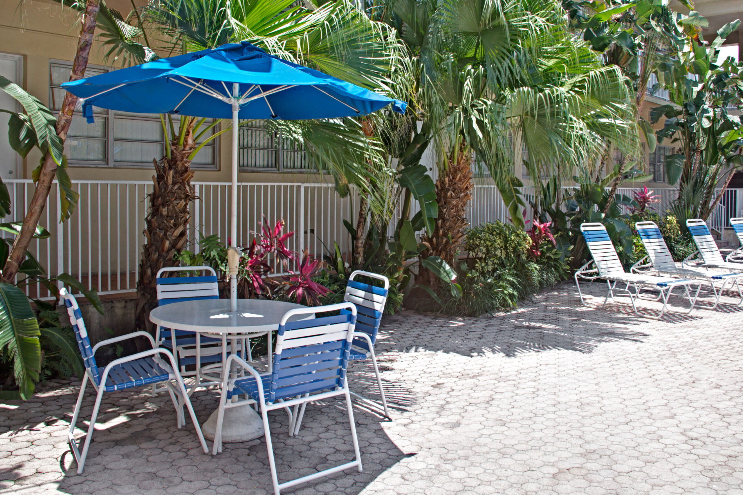 Hotel exterior seating area.