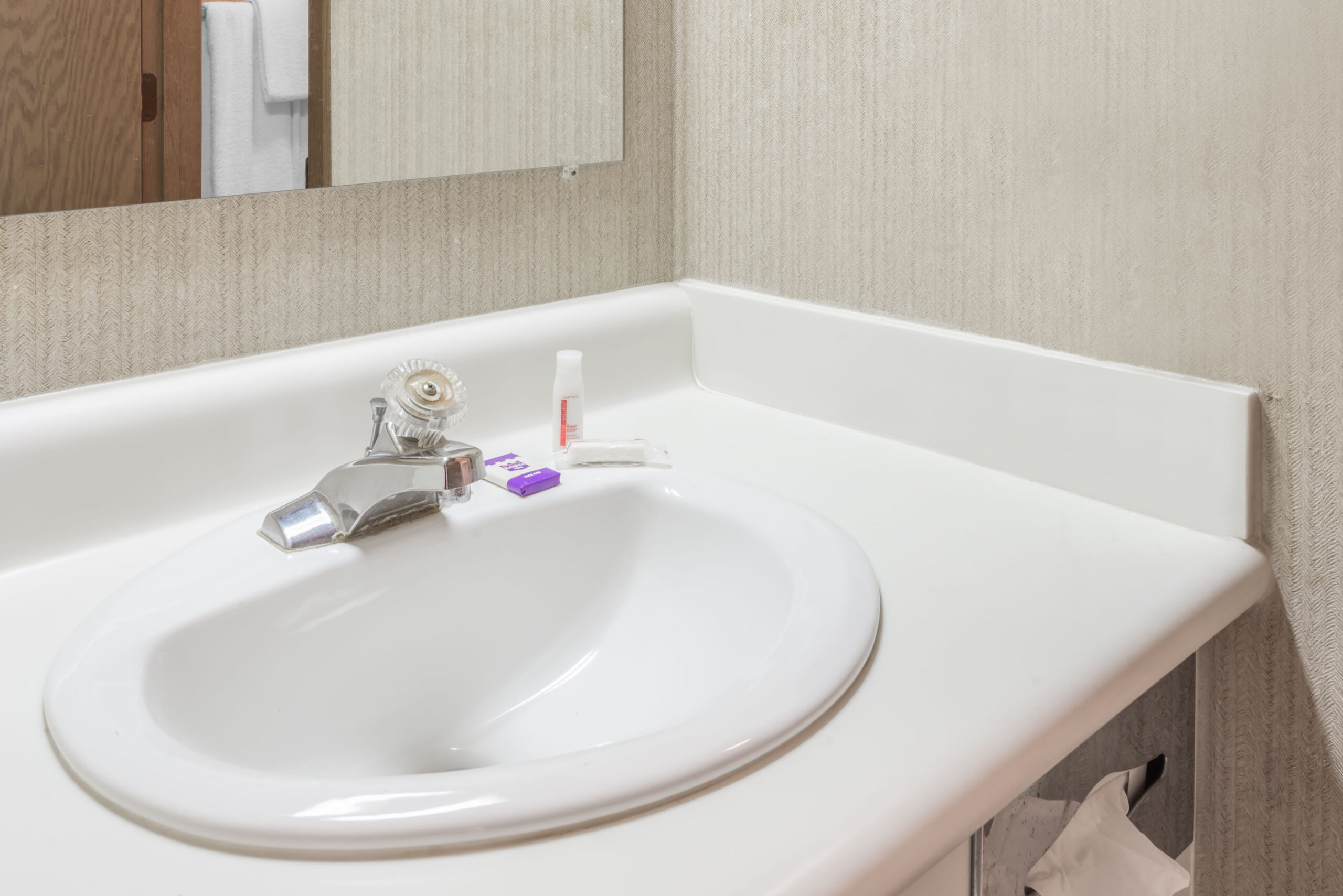 Hotel room bathroom.