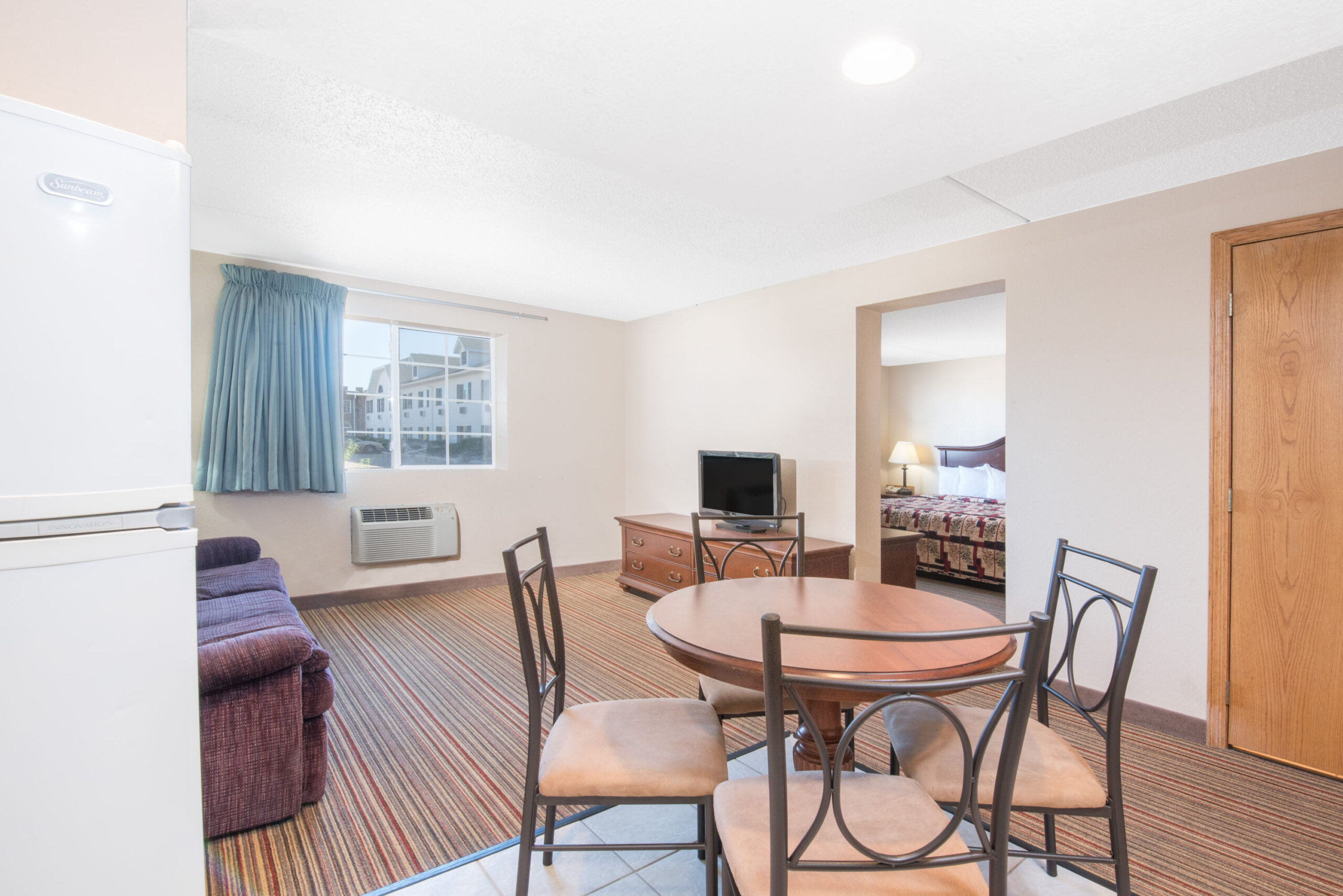 Hotel room seating area.