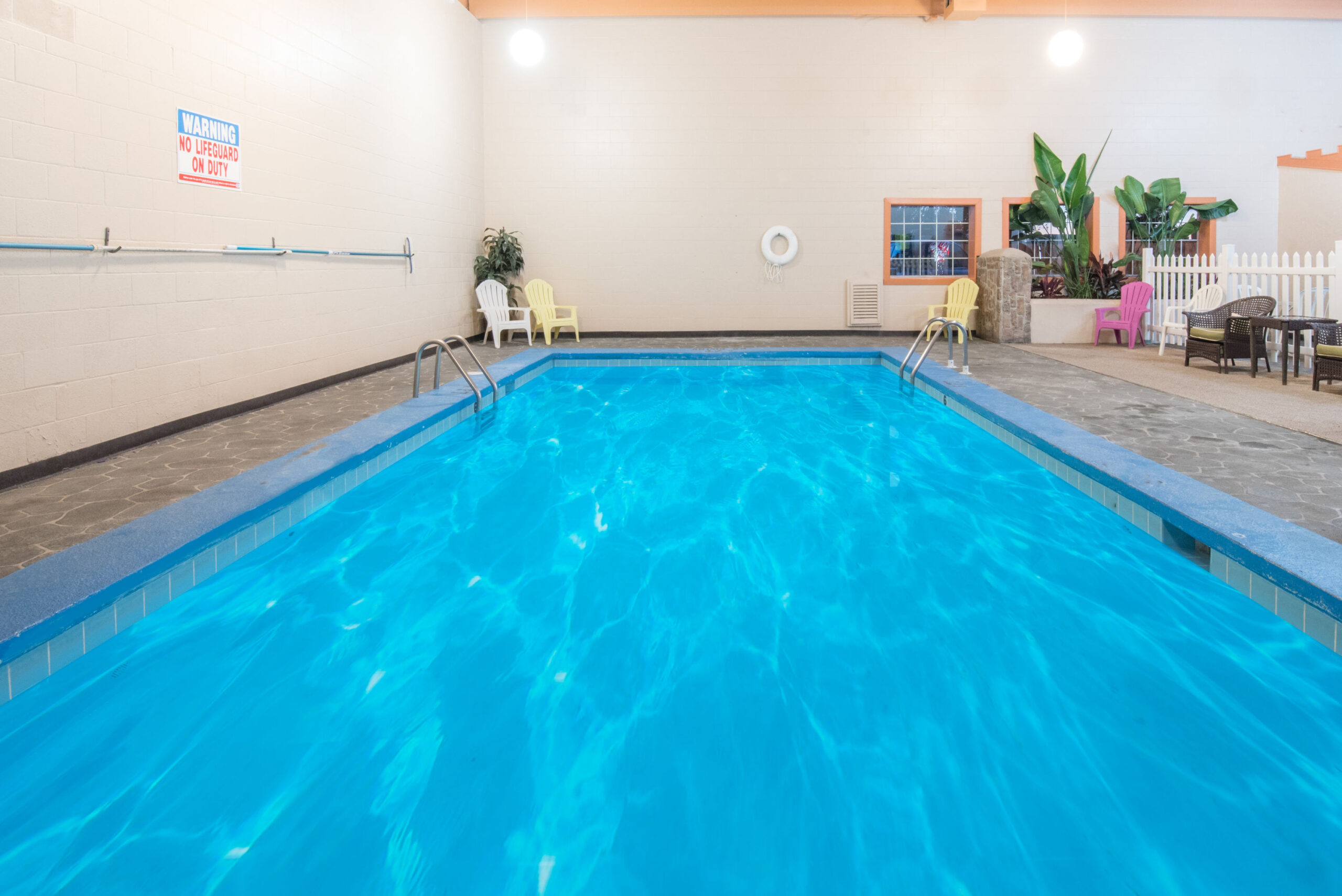 Hotel indoor pool area.