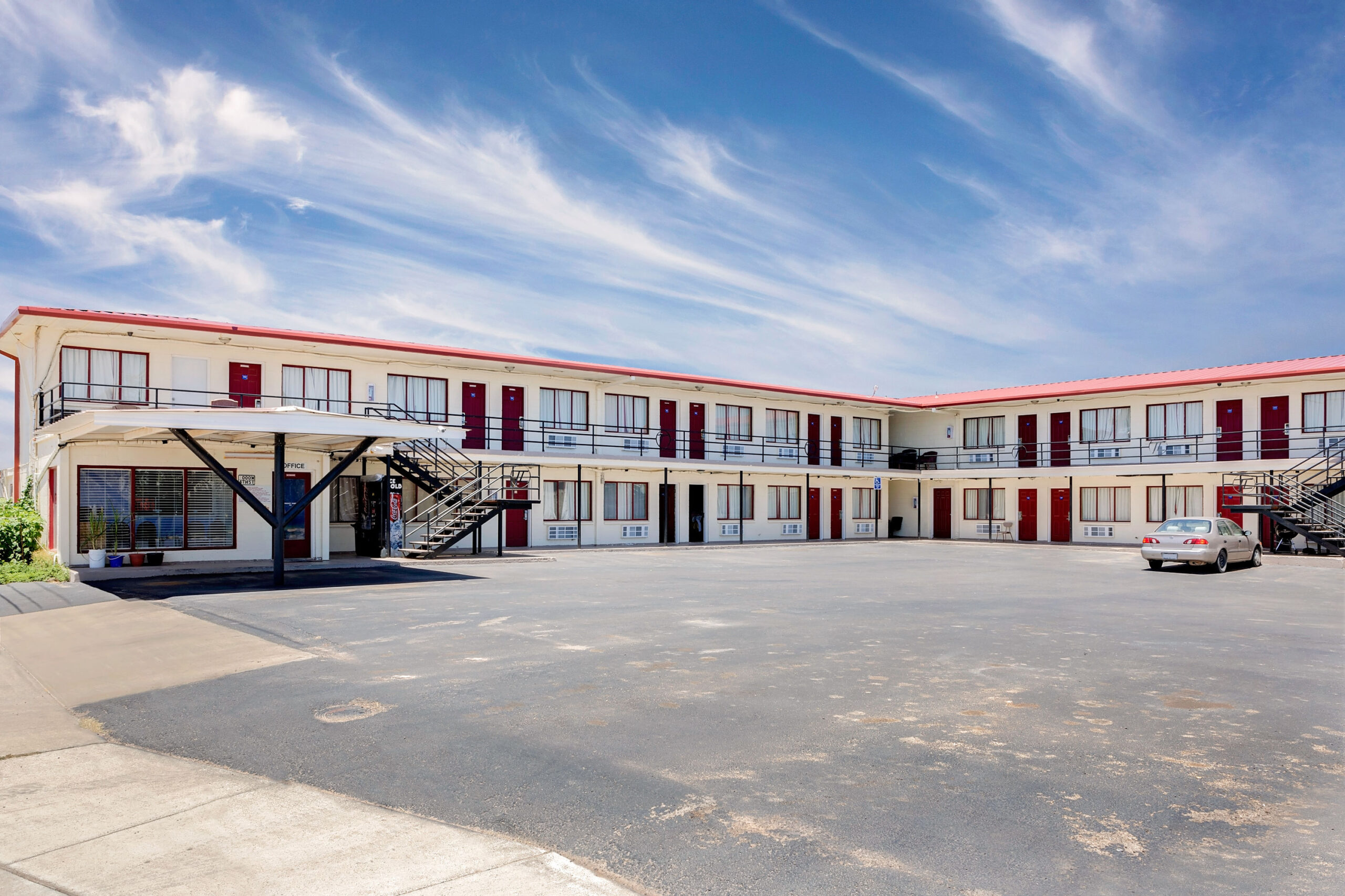 Exterior view of Knights Inn building.