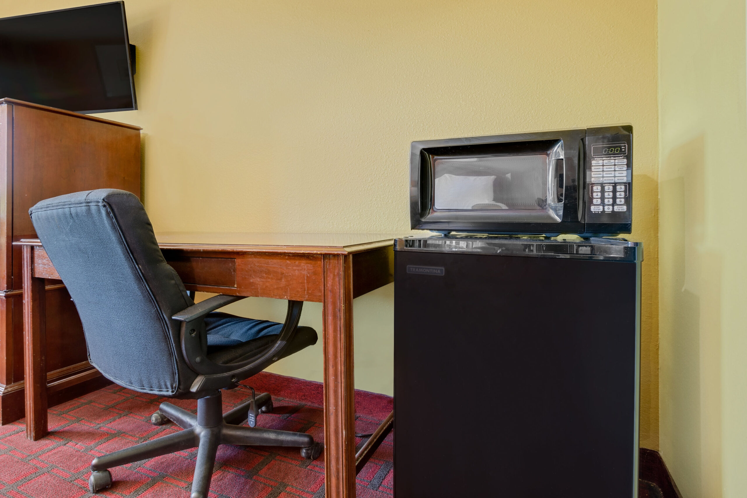 Work desk and a chair.