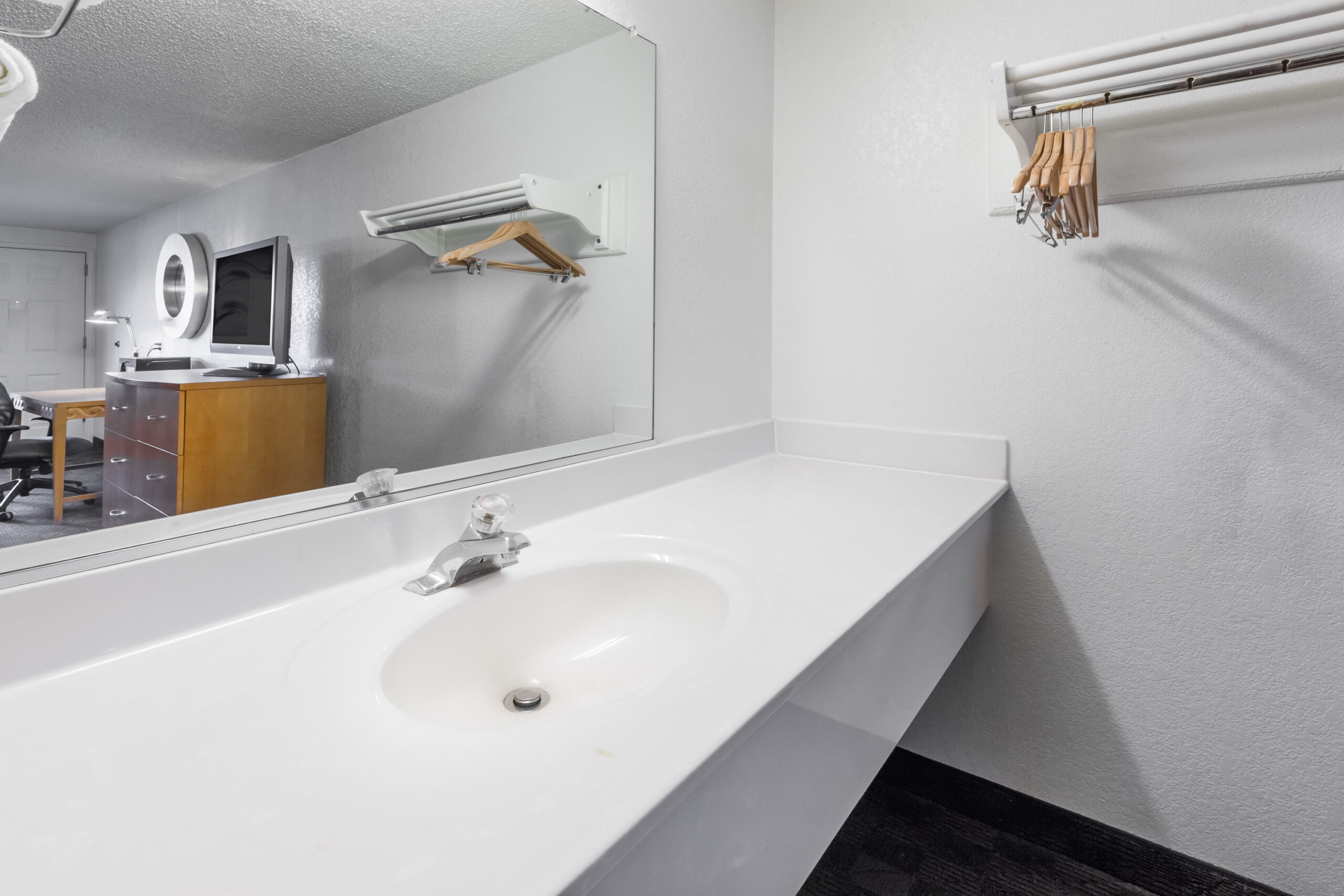 Hotel room bathroom.