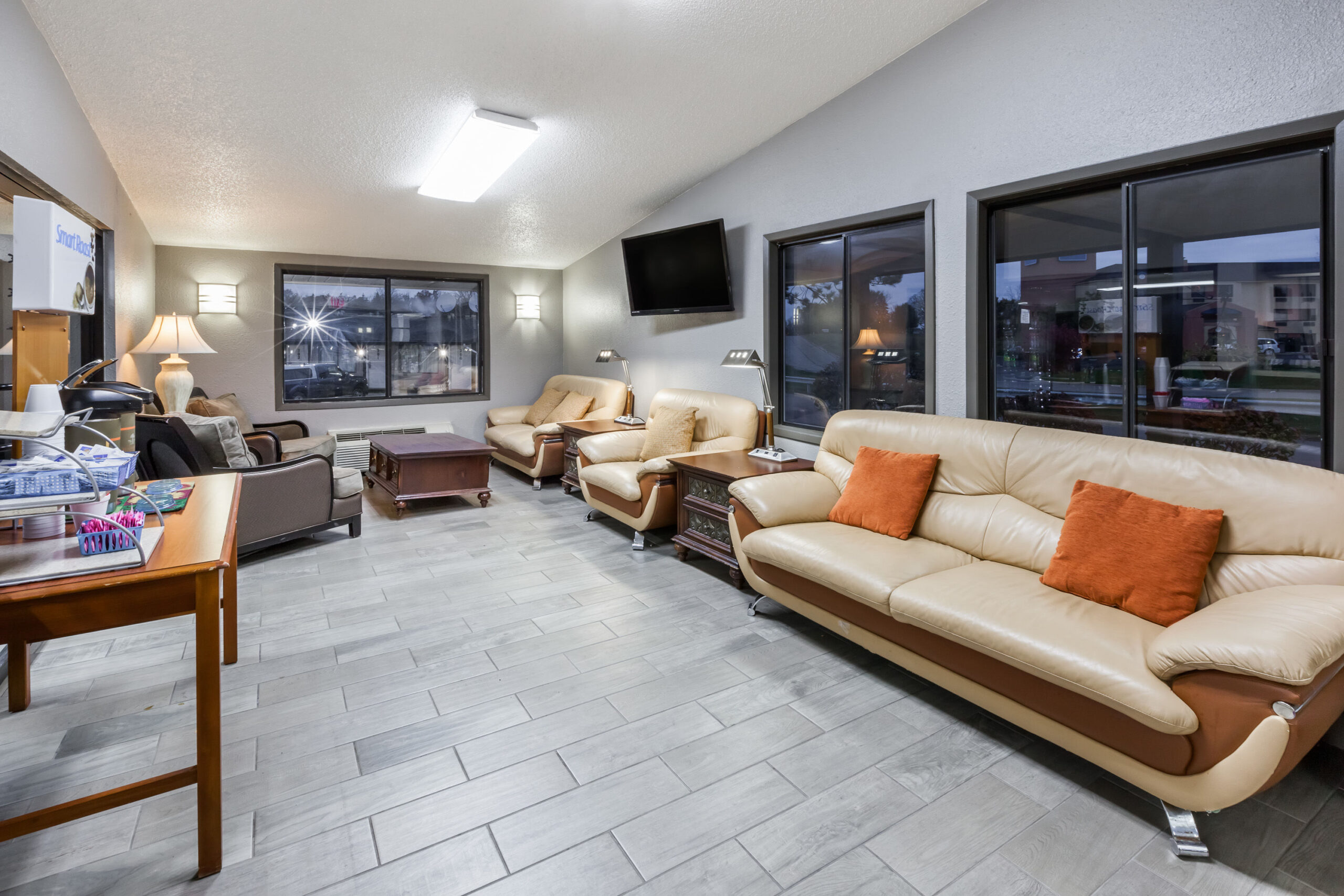 Hotel lobby seating area.