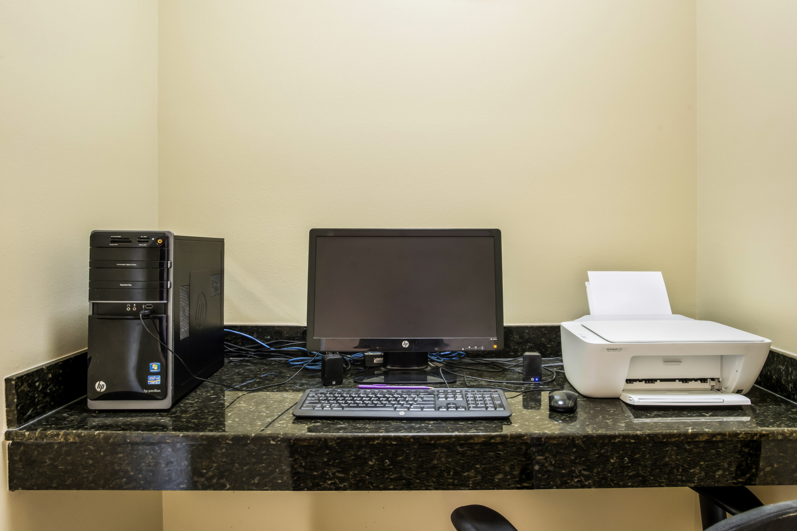 Hotel business center work area.