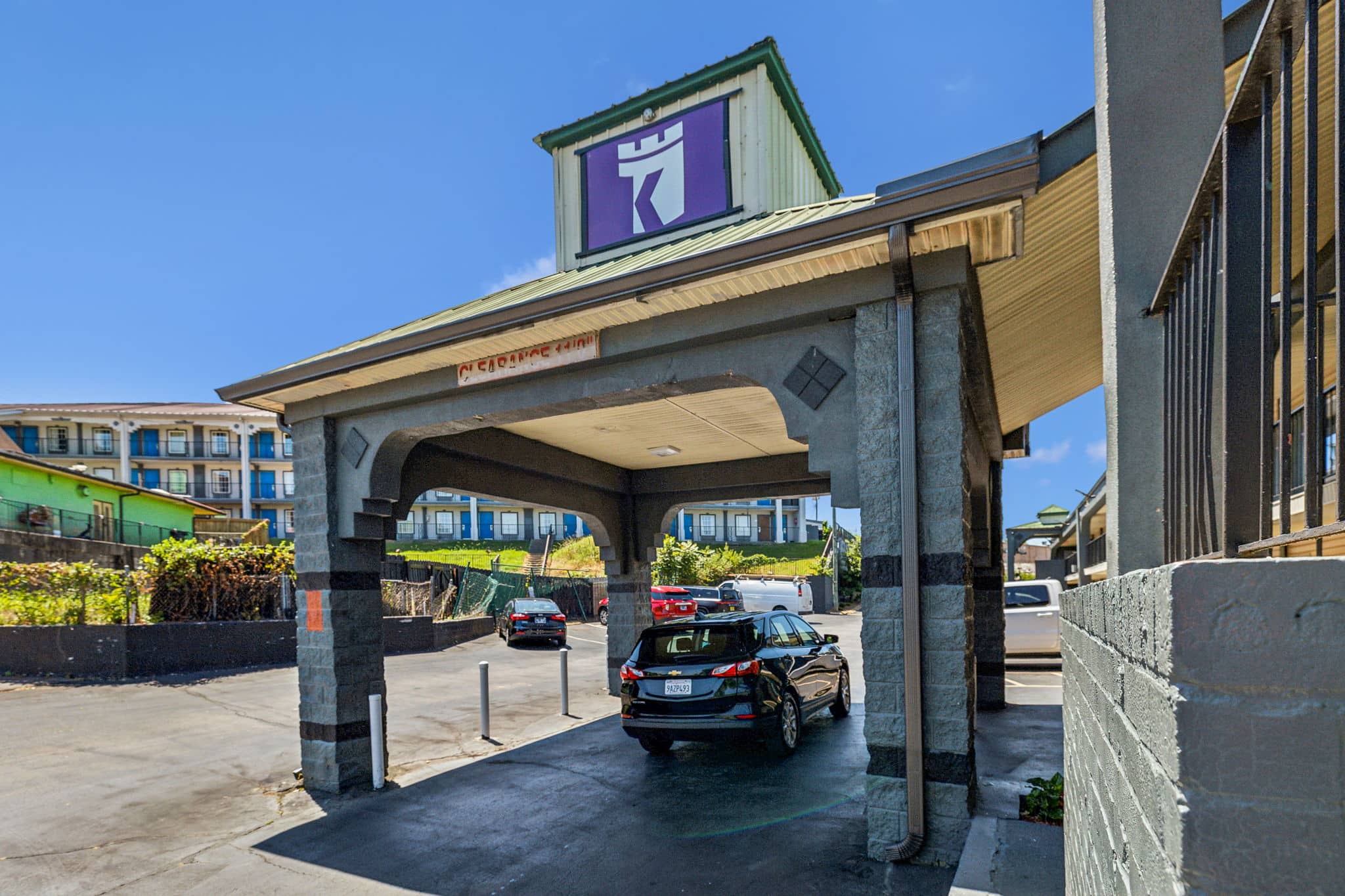 Hotel exterior parking.