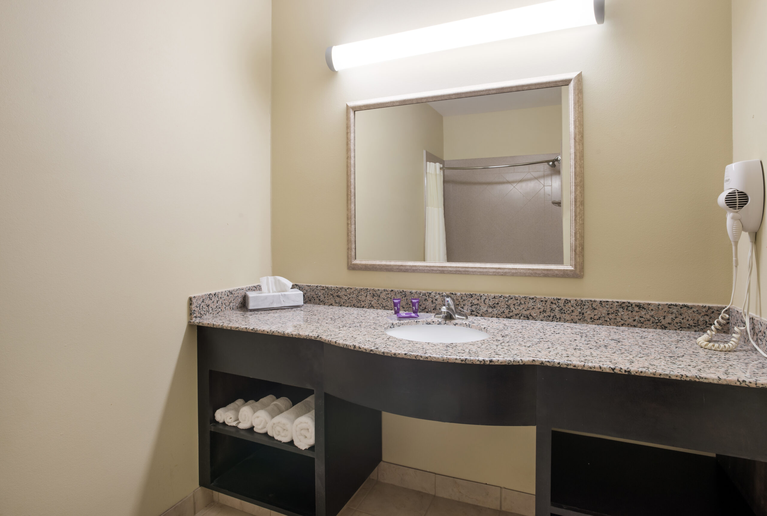 Hotel room bathroom.